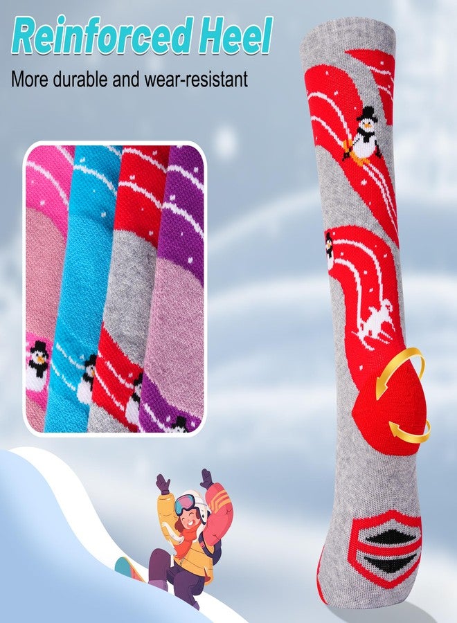 GRPSKCOS Kids Ski Socks 2 Pairs Girls Warm Thick Snow Socks for 3-12 Years Boys Girls(01 Pink+Blue, 7-12 Years) - Image 5
